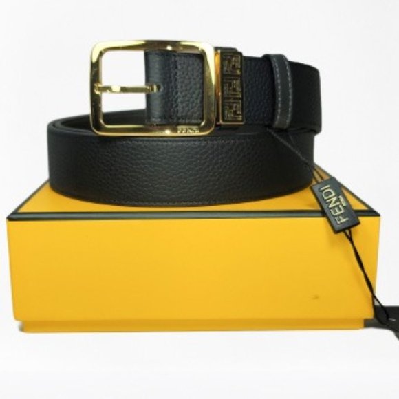 Fendi FF Black Leather with Polished Brass Buckle